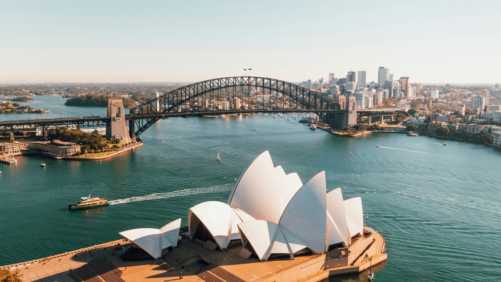 Sydney Harbour Bridge et Opéra de Sydney vus du ciel, Australie